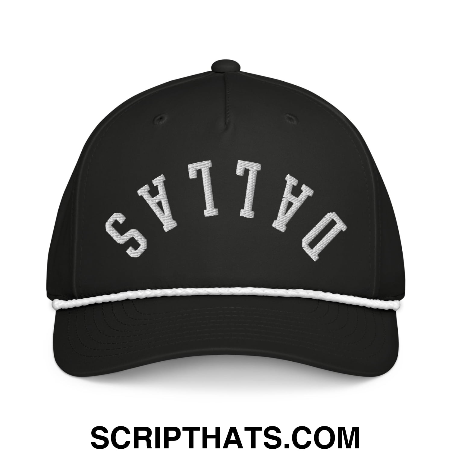 Upside Down Dallas Embroidered 5 Panel Rope Hat Black White