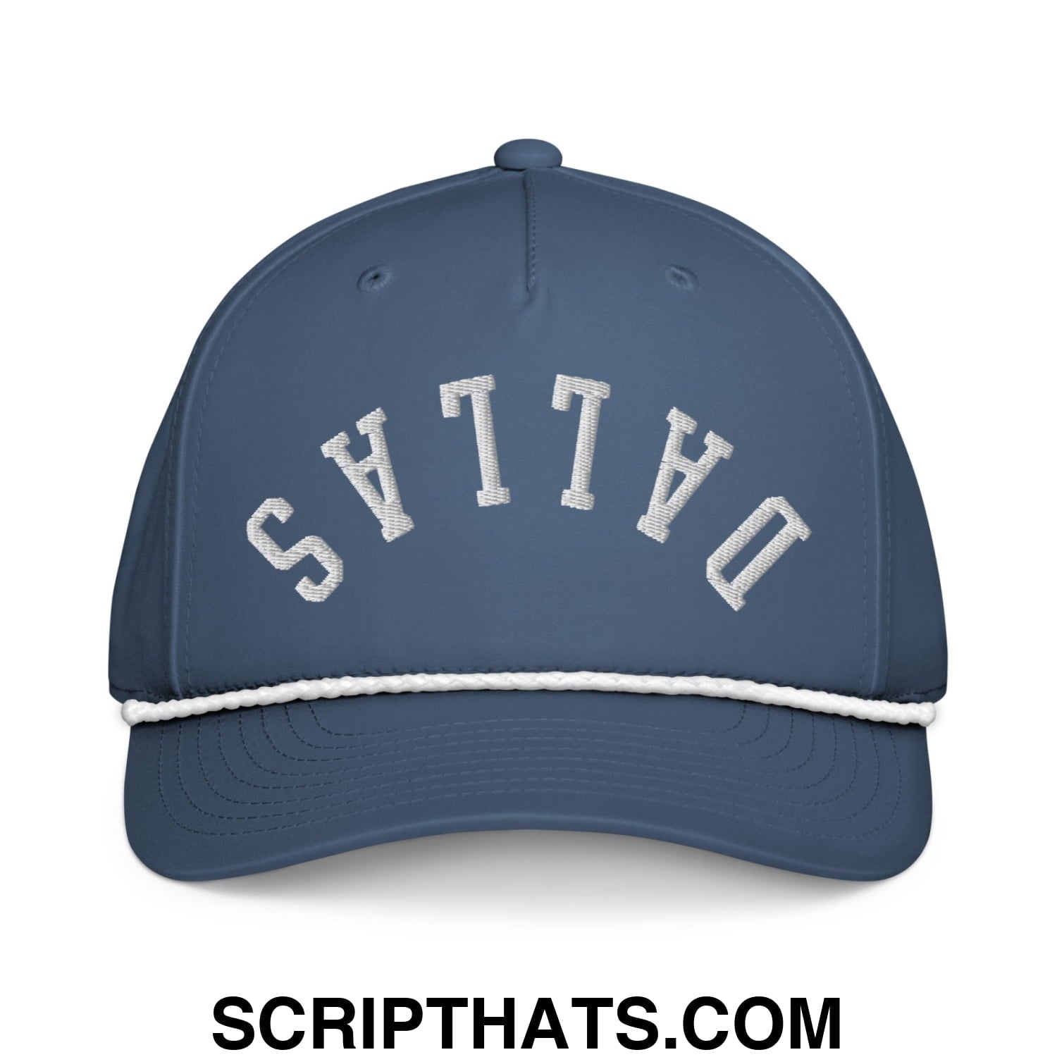 Upside Down Dallas Embroidered 5 Panel Rope Hat Light Blue White