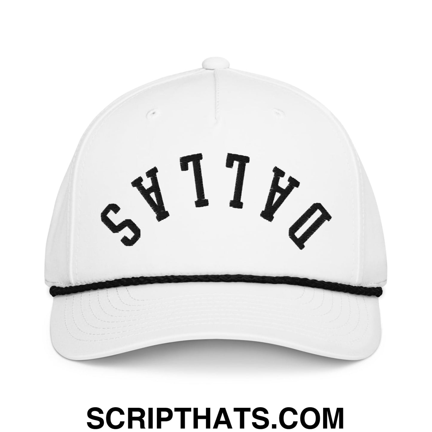 Upside Down Dallas Embroidered 5 Panel Rope Hat White Black