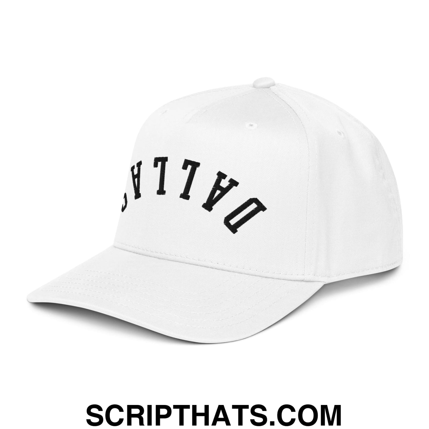 Upside Down Dallas Embroidered Baseball Snapback Hat White