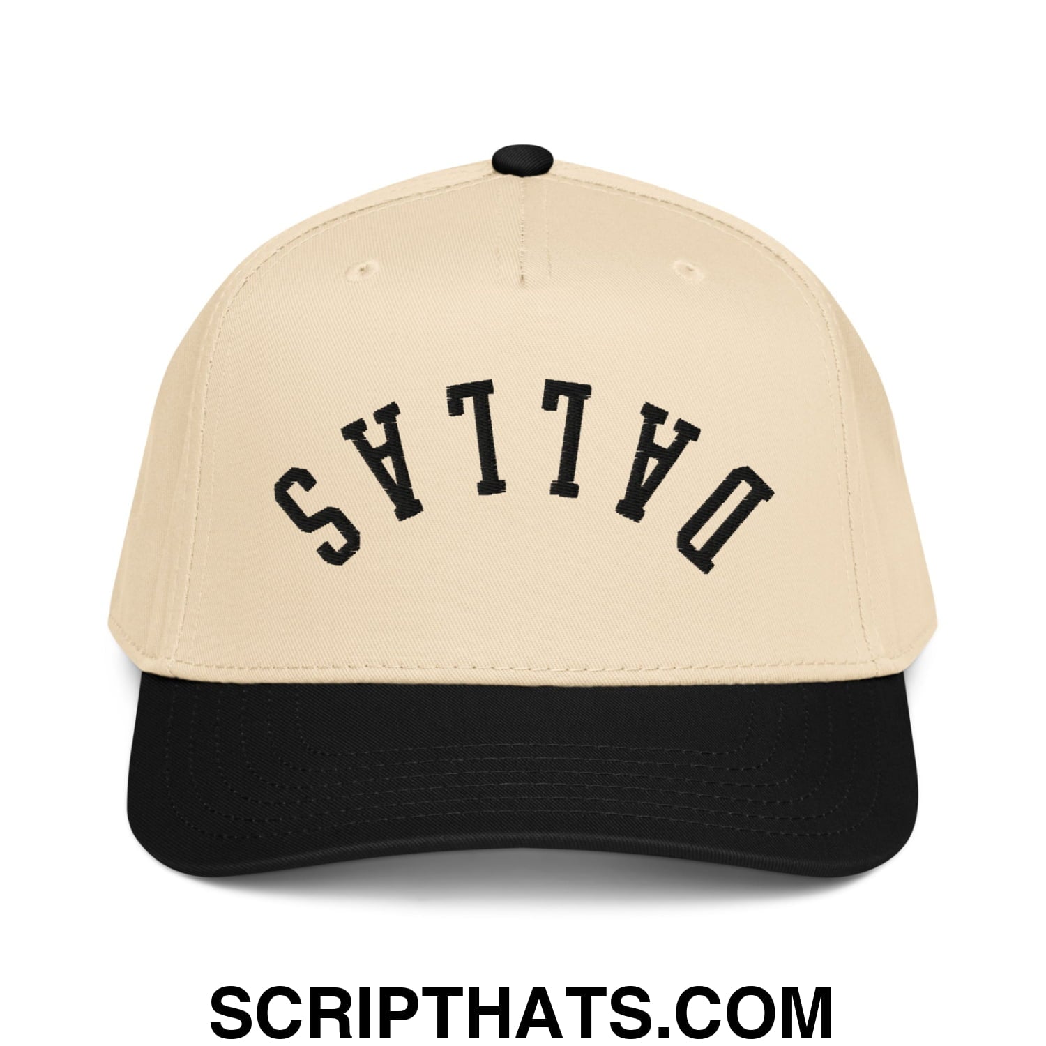 Upside Down Dallas Embroidered Baseball Snapback Hat Black Natural