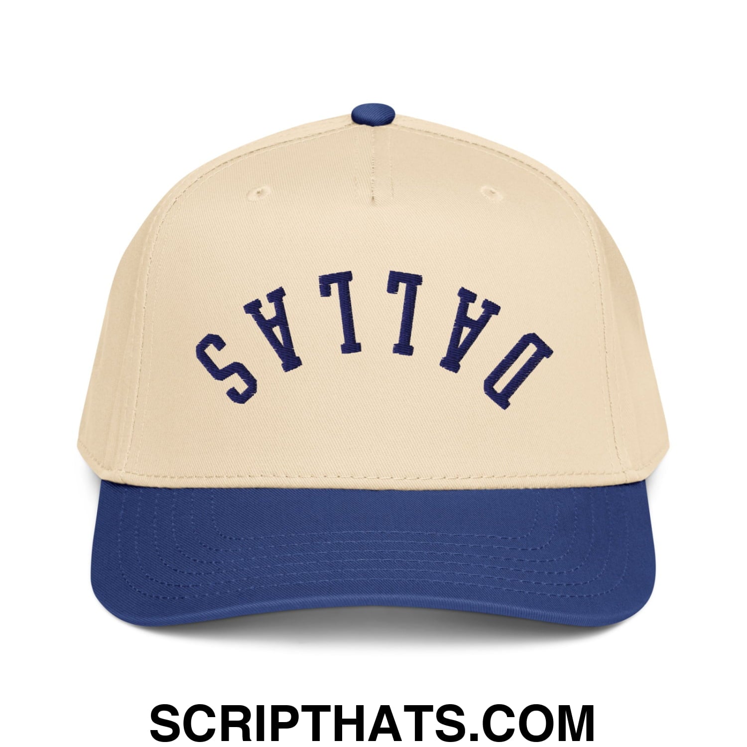 Upside Down Dallas Embroidered Baseball Snapback Hat Royal Natural