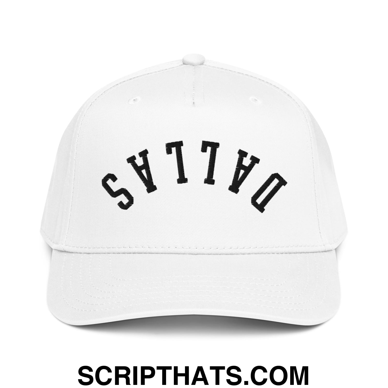 Upside Down Dallas Embroidered Baseball Snapback Hat White
