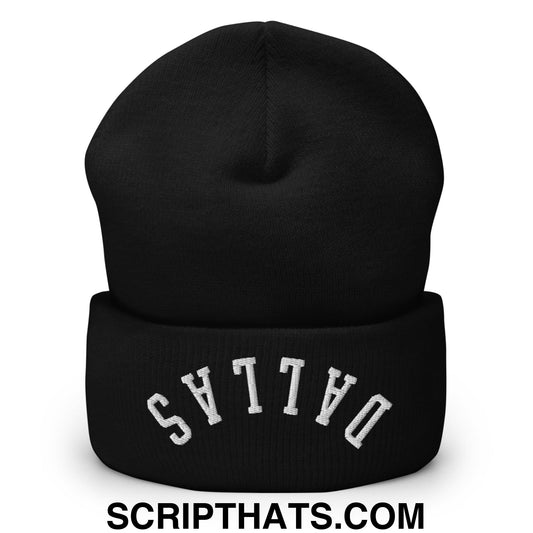Upside Down Dallas Embroidered Cuffed Knit Beanie Black