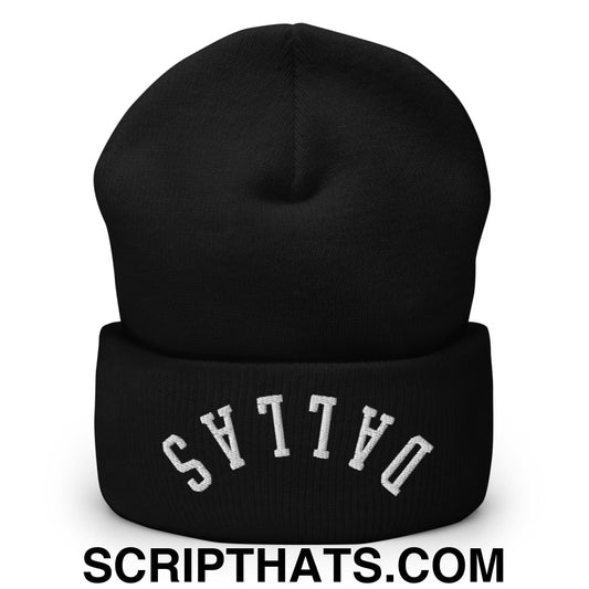 Upside Down Dallas Embroidered Cuffed Knit Beanie Black