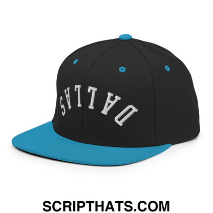 Upside Down Dallas Embroidered Flat Bill Brim Snapback Hat Black Teal
