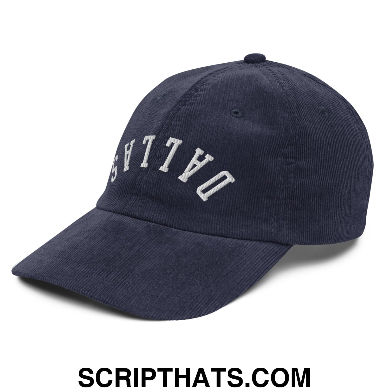 Upside Down Dallas Embroidered Unstructured Corduroy Dad Hat Navy
