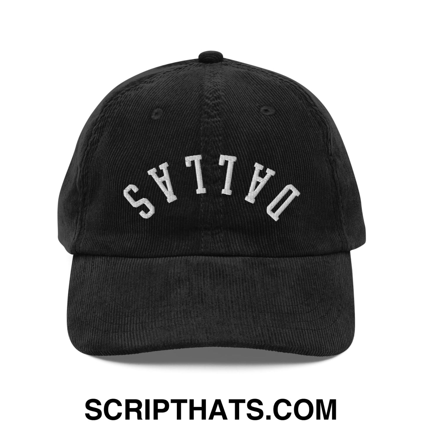 Upside Down Dallas Embroidered Unstructured Corduroy Dad Hat Black
