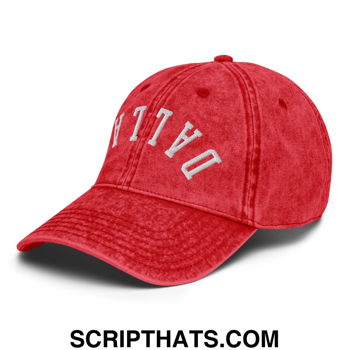 Upside Down Dallas Embroidered Unstructured Denim Dad Hat Red