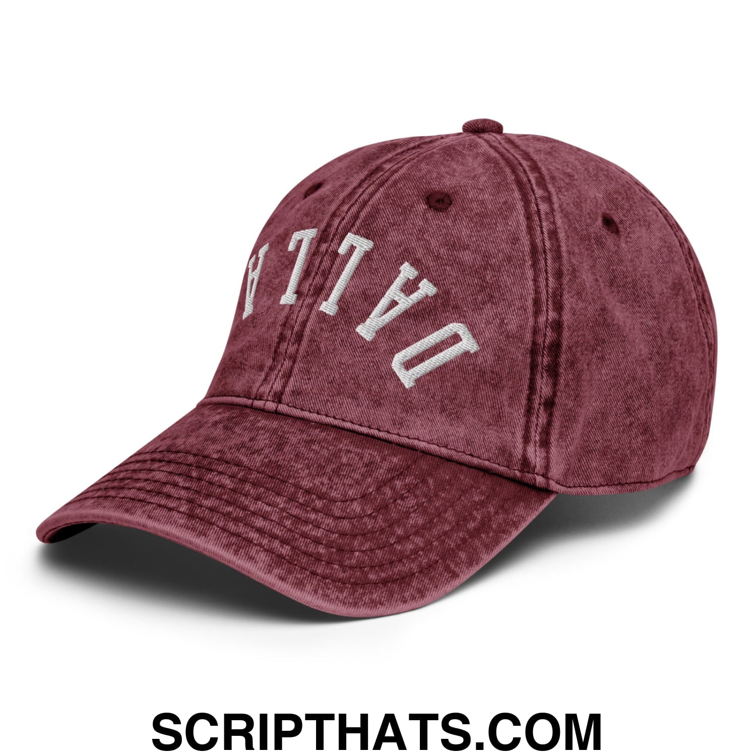 Upside Down Dallas Embroidered Unstructured Denim Dad Hat Maroon