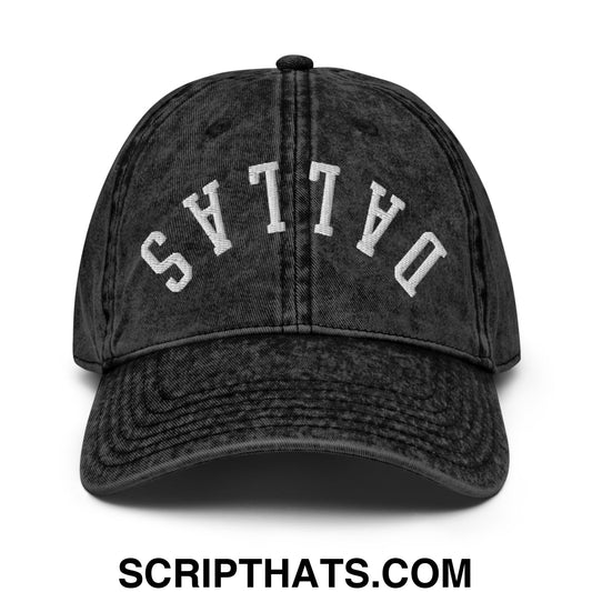 Upside Down Dallas Embroidered Unstructured Denim Dad Hat Black