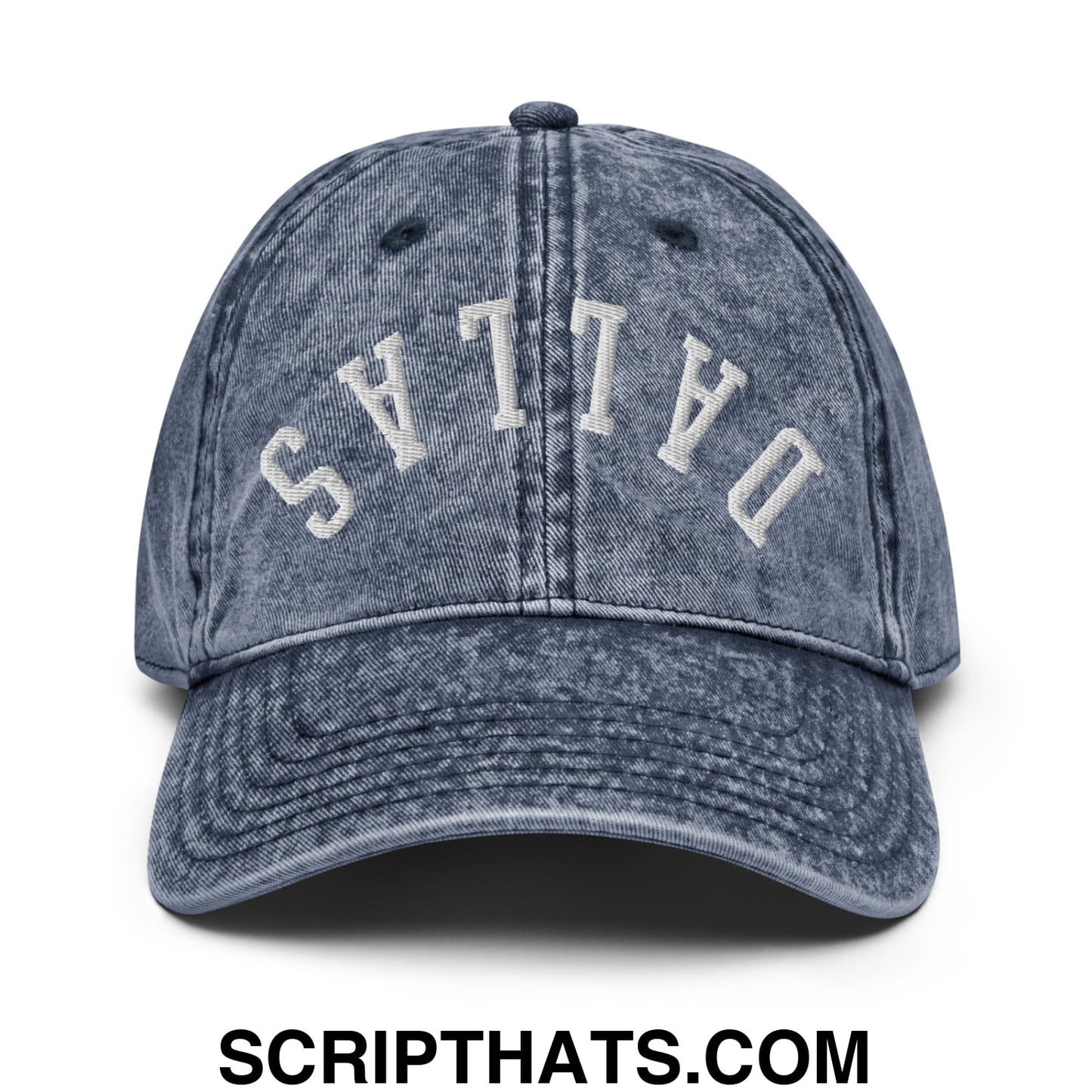 Upside Down Dallas Embroidered Unstructured Denim Dad Hat Navy