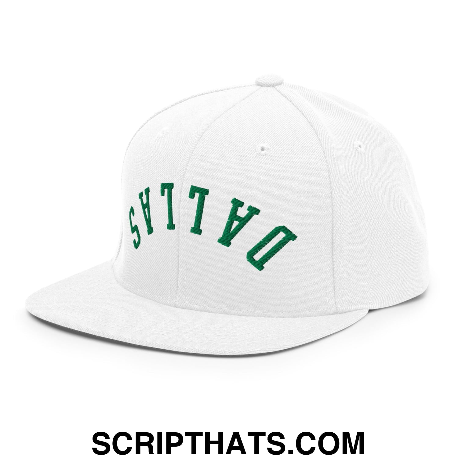 Upside Down Dallas Green Embroidered Flat Bill Brim Snapback Hat White