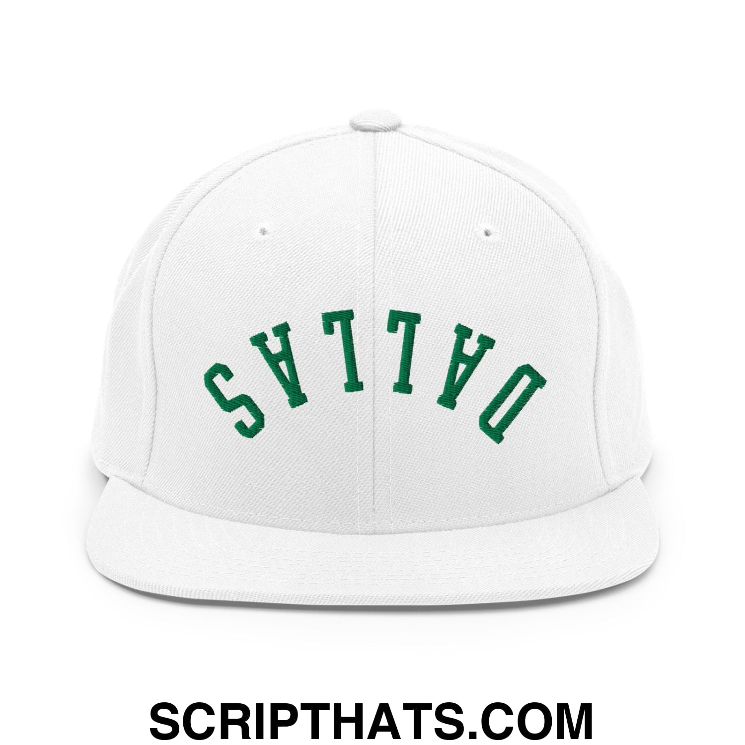 Upside Down Dallas Green Embroidered Flat Bill Brim Snapback Hat White