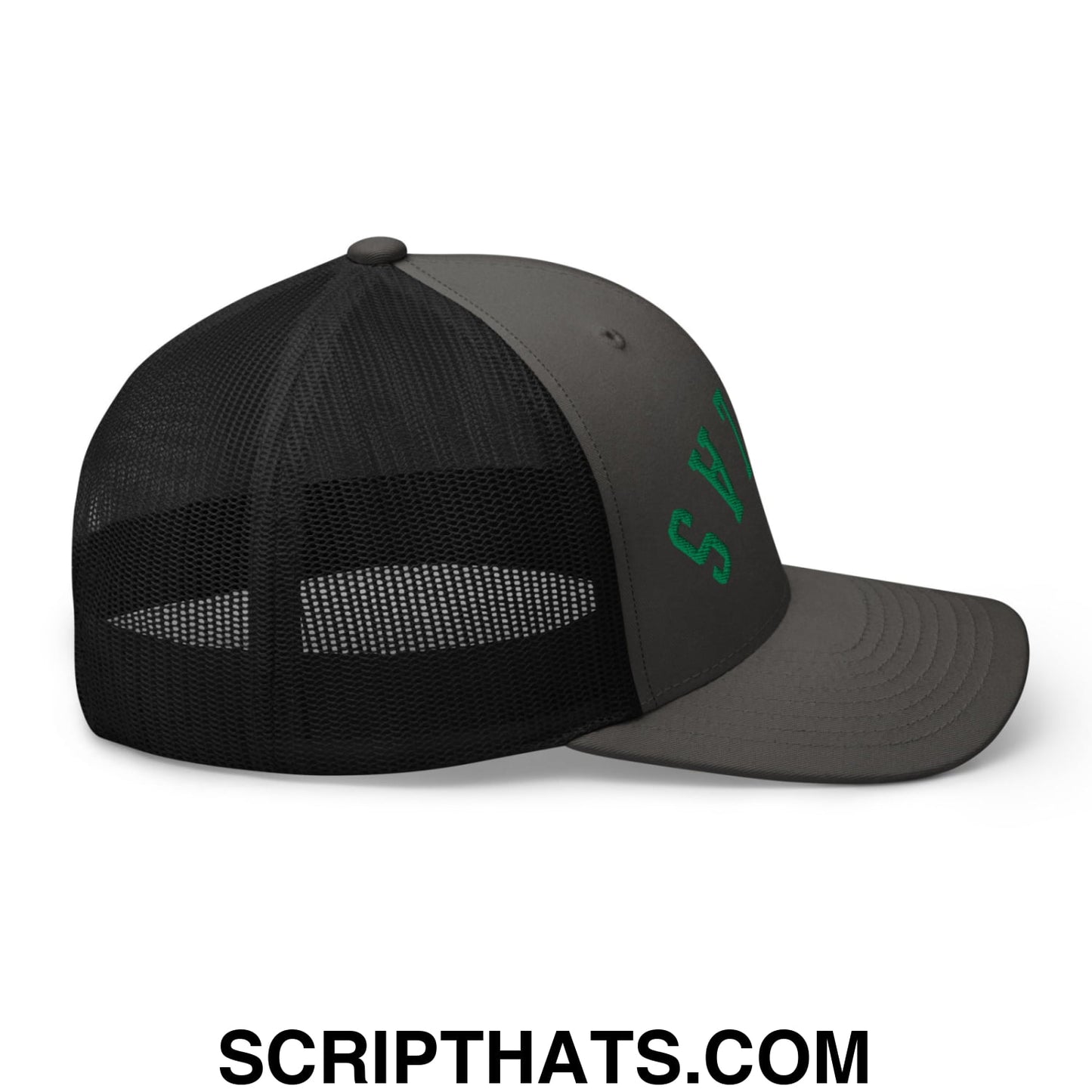 Upside Down Dallas Green Hockey Embroidered Mesh Trucker Hat Charcoal Black