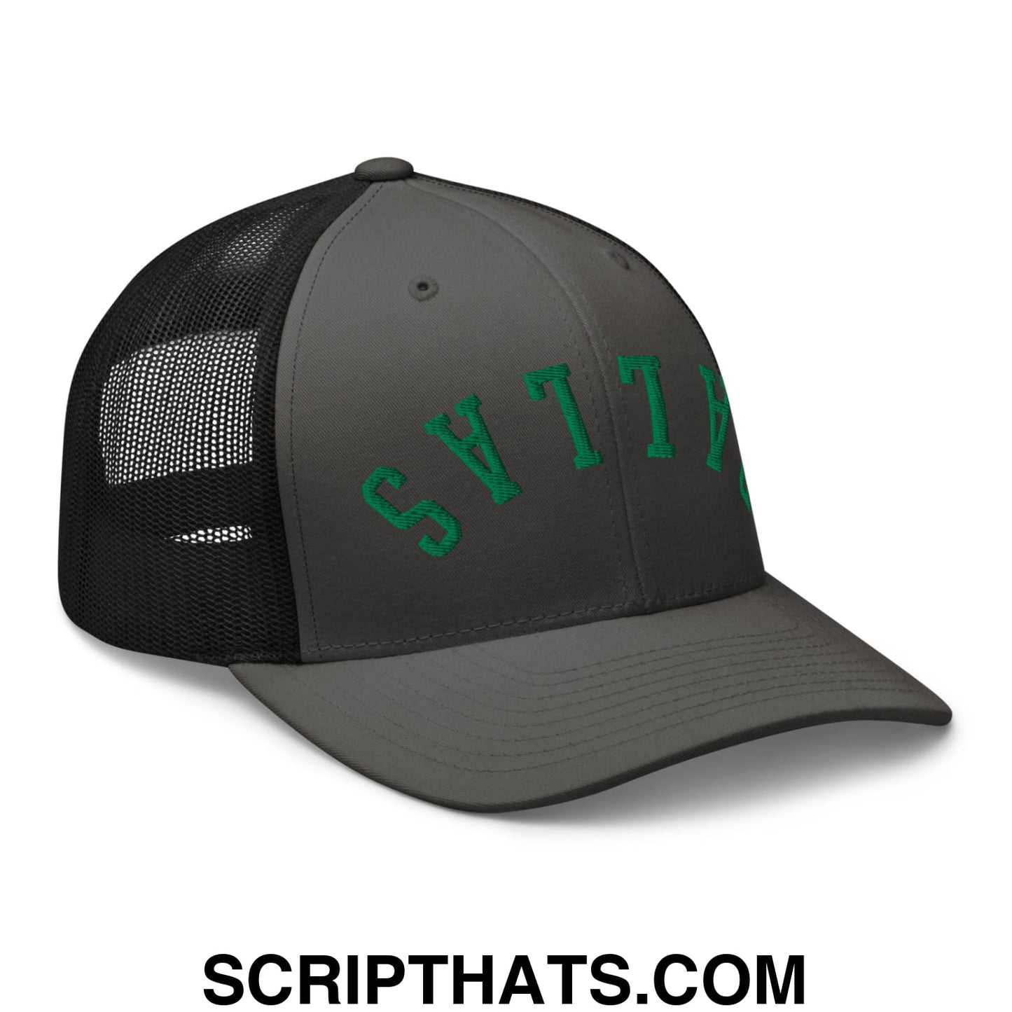 Upside Down Dallas Green Hockey Embroidered Mesh Trucker Hat Charcoal Black