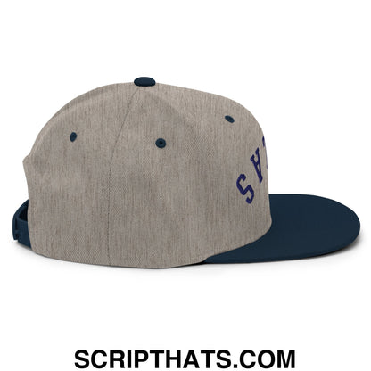 Upside Down Dallas Navy Embroidered Flat Bill Brim Snapback Hat Heather Grey Navy