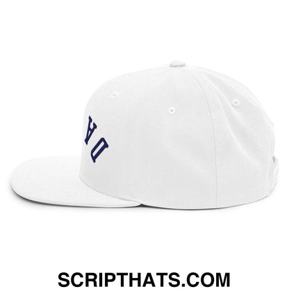 Upside Down Dallas Navy Embroidered Flat Bill Brim Snapback Hat White