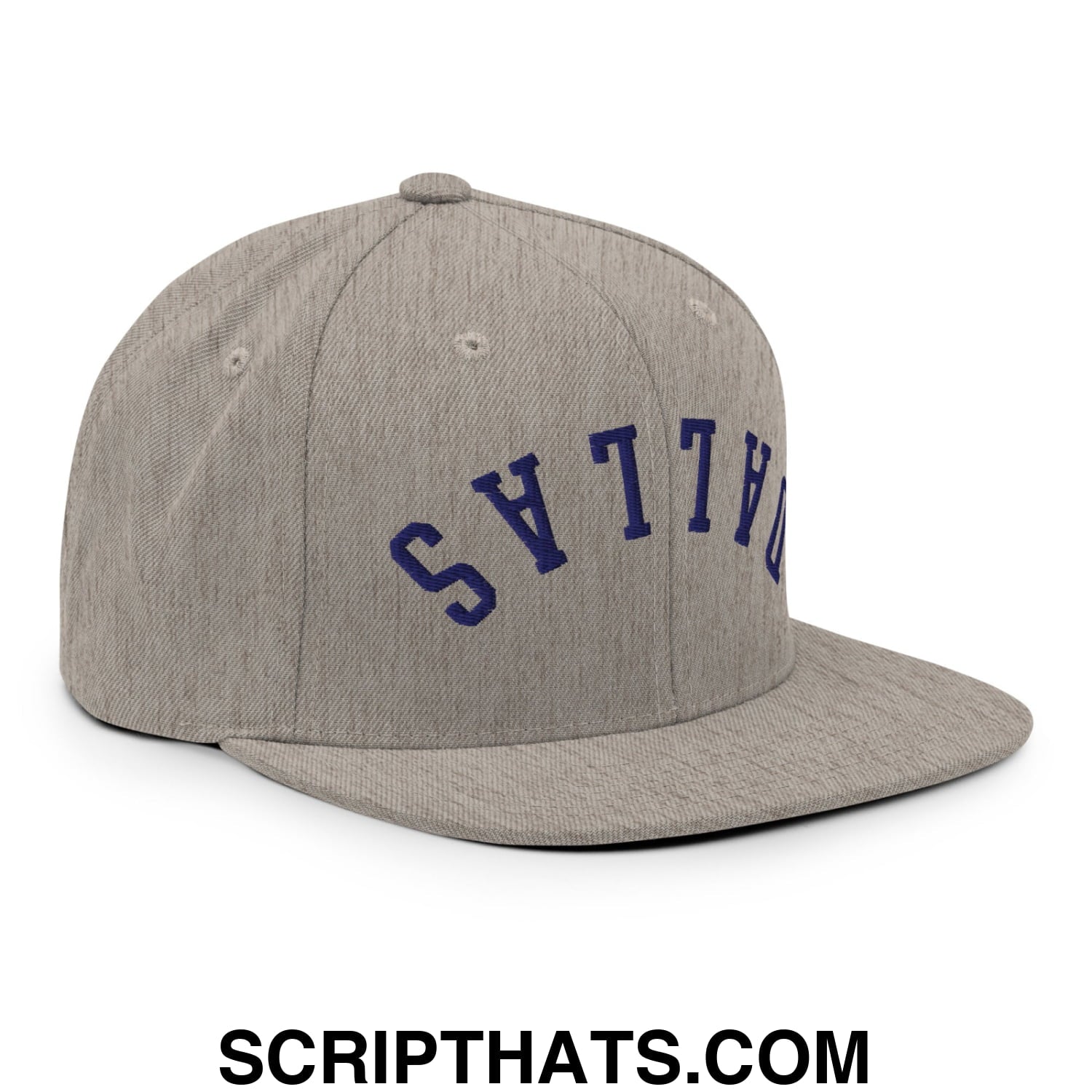 Upside Down Dallas Navy Embroidered Flat Bill Brim Snapback Hat Heather Grey