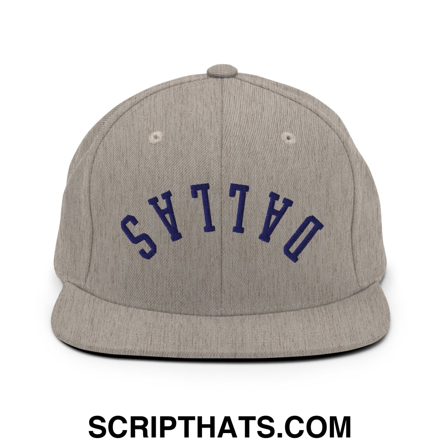 Upside Down Dallas Navy Embroidered Flat Bill Brim Snapback Hat Heather Grey