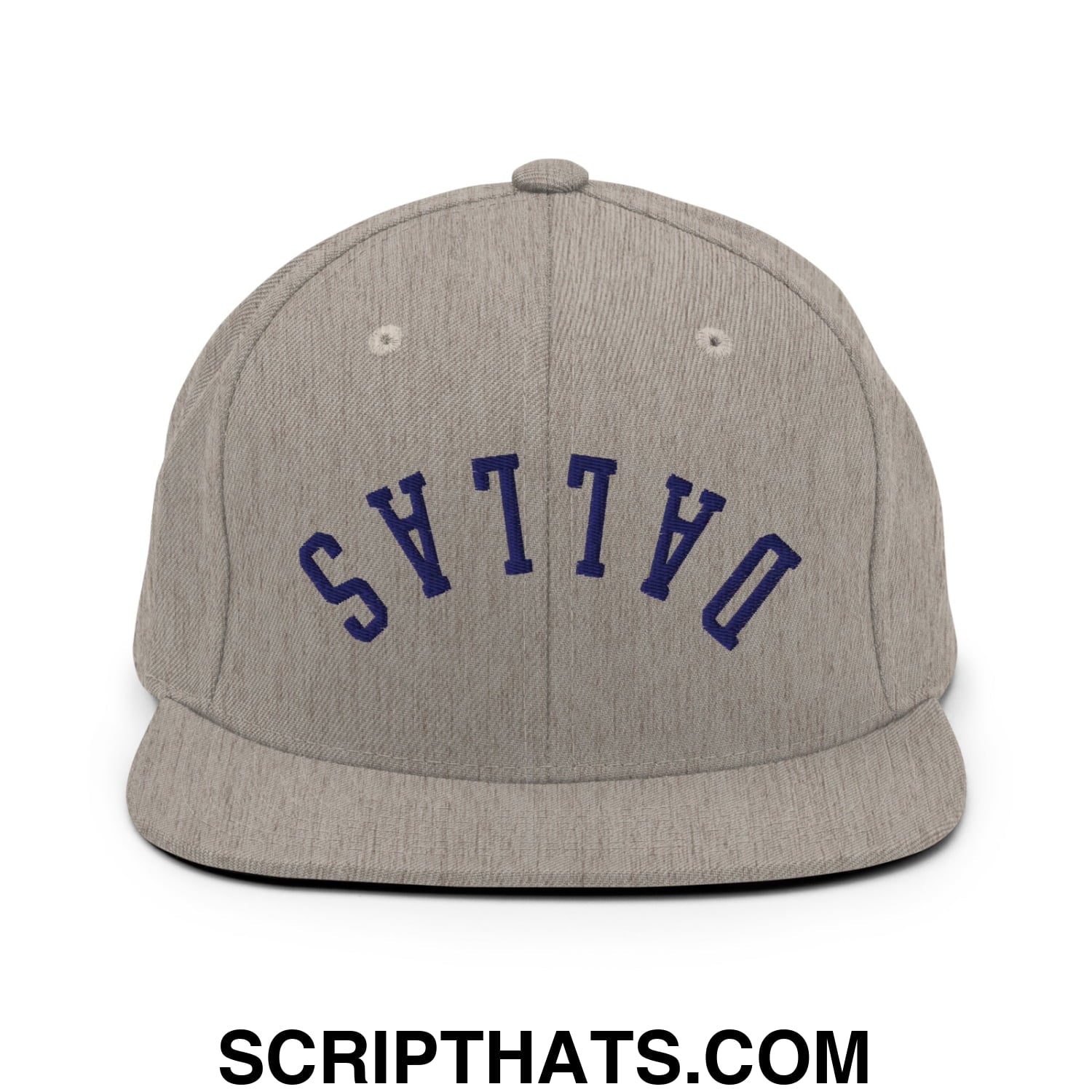Upside Down Dallas Navy Embroidered Flat Bill Brim Snapback Hat Heather Grey