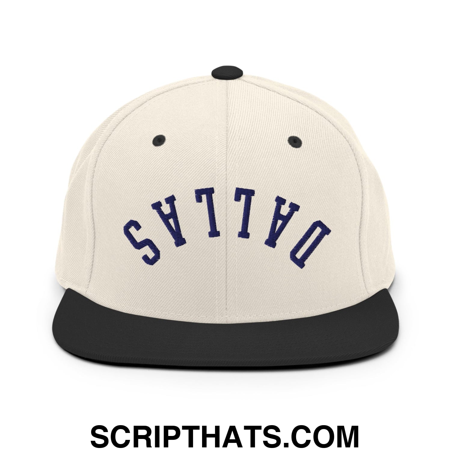 Upside Down Dallas Navy Embroidered Flat Bill Brim Snapback Hat Natural Black