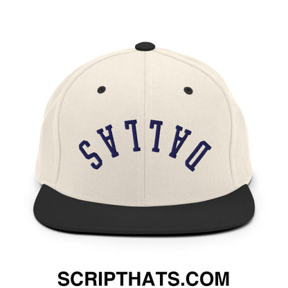 Upside Down Dallas Navy Embroidered Flat Bill Brim Snapback Hat Natural Black