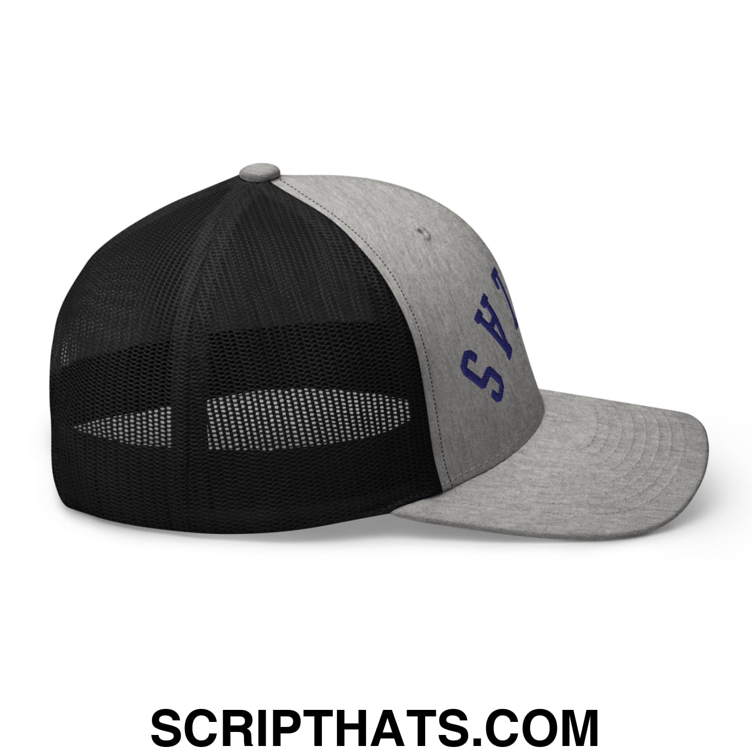 Upside Down Dallas Navy Embroidered Mesh Trucker Hat Heather Black