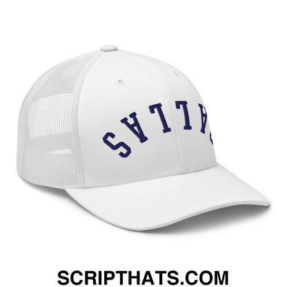 Upside Down Dallas Navy Embroidered Mesh Trucker Hat White