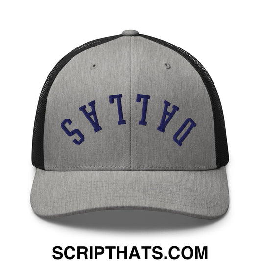 Upside Down Dallas Navy Embroidered Mesh Trucker Hat Heather Black