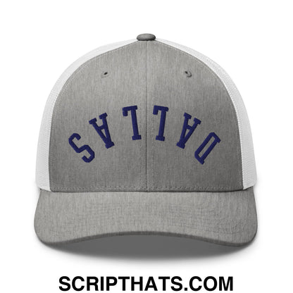 Upside Down Dallas Navy Embroidered Mesh Trucker Hat Heather Grey White
