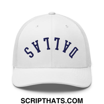Upside Down Dallas Navy Embroidered Mesh Trucker Hat White