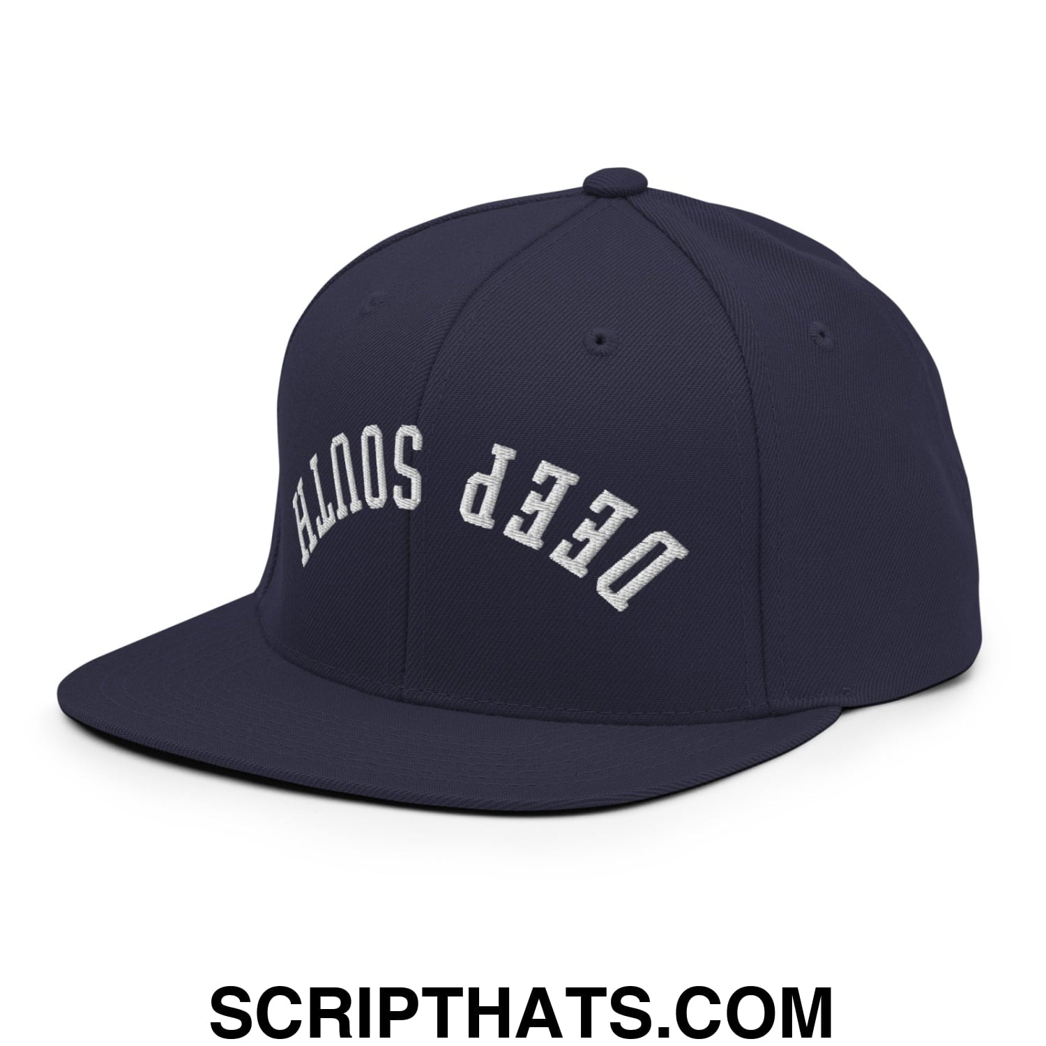 Upside Down Deep South Embroidered Flat Bill Brim Snapback Hat Navy