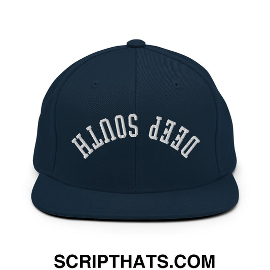 Upside Down Deep South Embroidered Flat Bill Brim Snapback Hat Dark Navy