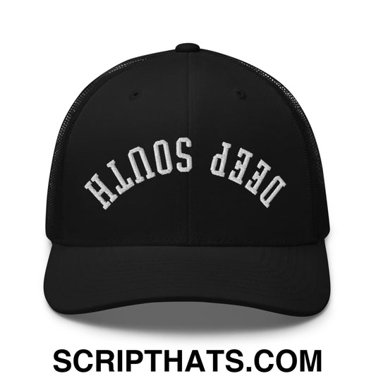 Upside Down Deep South Embroidered Mesh Trucker Hat Black