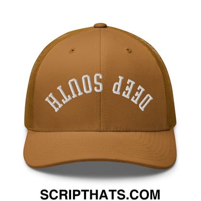 Upside Down Deep South Embroidered Mesh Trucker Hat Caramel