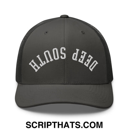 Upside Down Deep South Embroidered Mesh Trucker Hat Charcoal