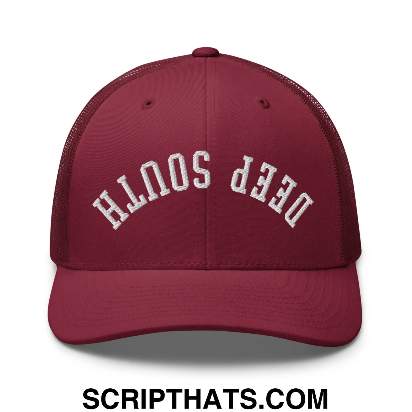 Upside Down Deep South Embroidered Mesh Trucker Hat Cranberry