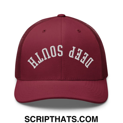 Upside Down Deep South Embroidered Mesh Trucker Hat Cranberry