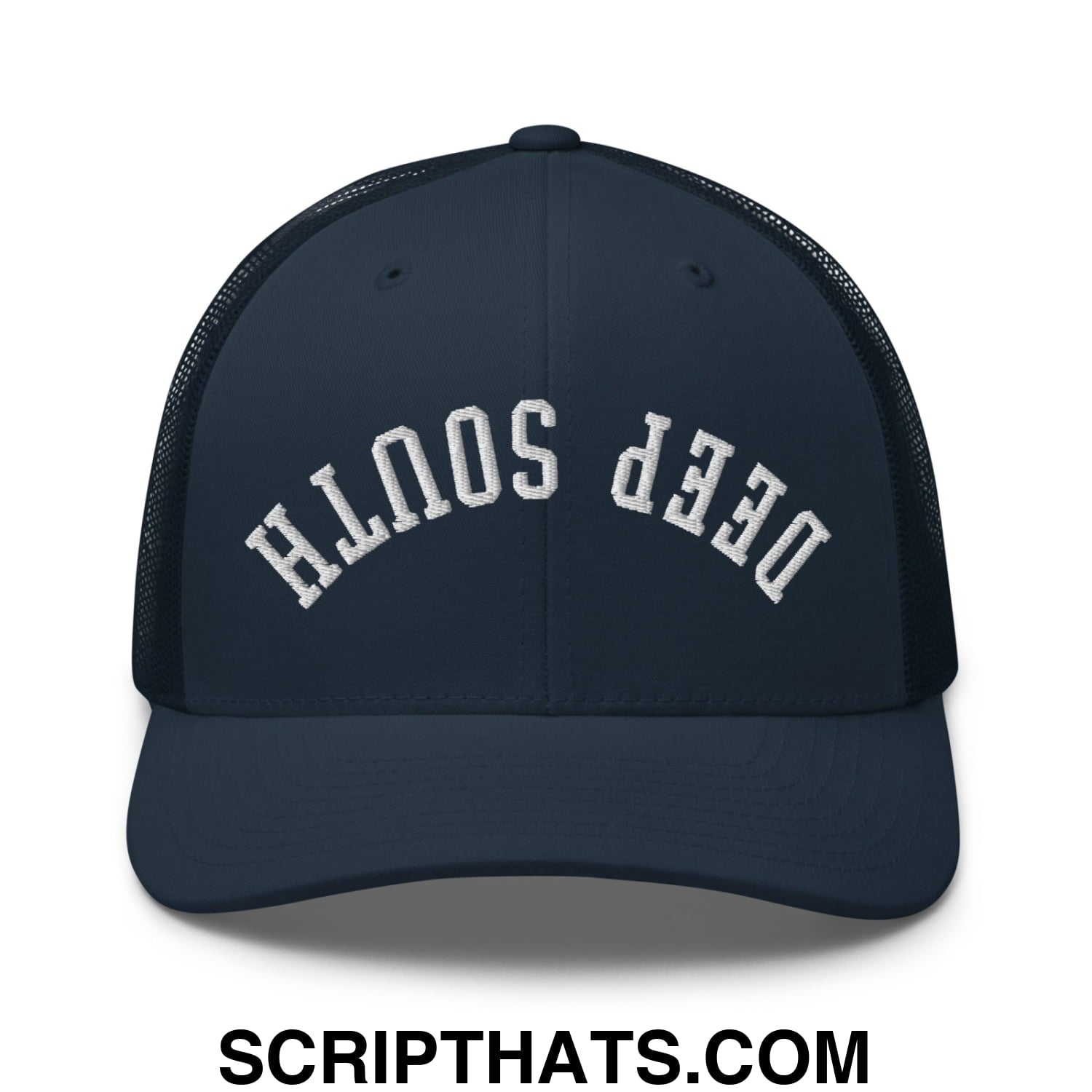 Upside Down Deep South Embroidered Mesh Trucker Hat Navy