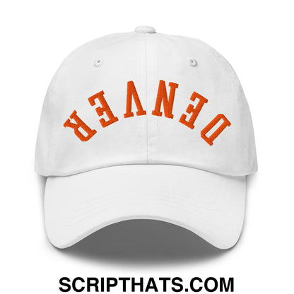 Upside Down Denver Football Embroidered Unstructured Dad Hat White