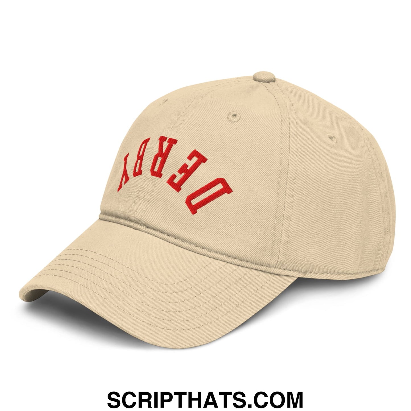 Upside Down Derby Embroidered Baseball Dad Hat Khaki