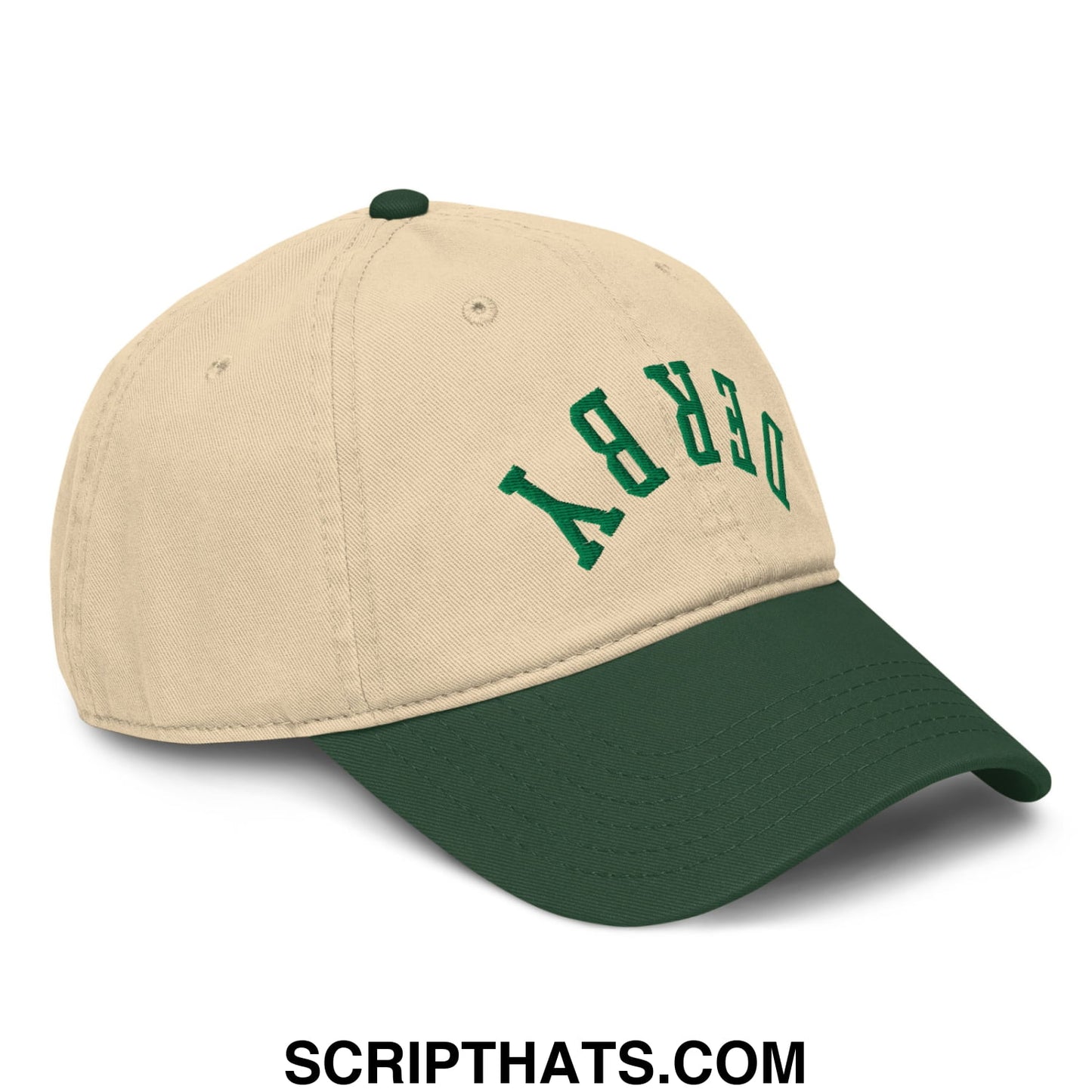 Upside Down Derby Embroidered Baseball Dad Hat Dark Green Khaki