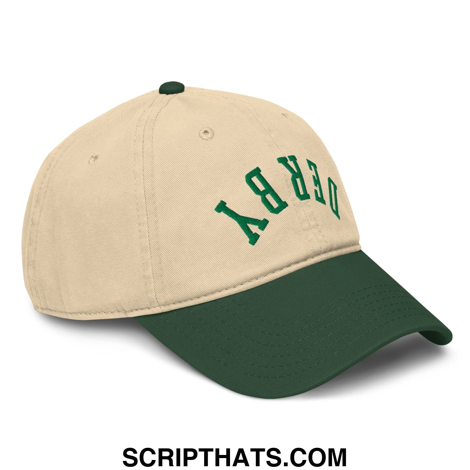 Upside Down Derby Embroidered Baseball Dad Hat Dark Green Khaki