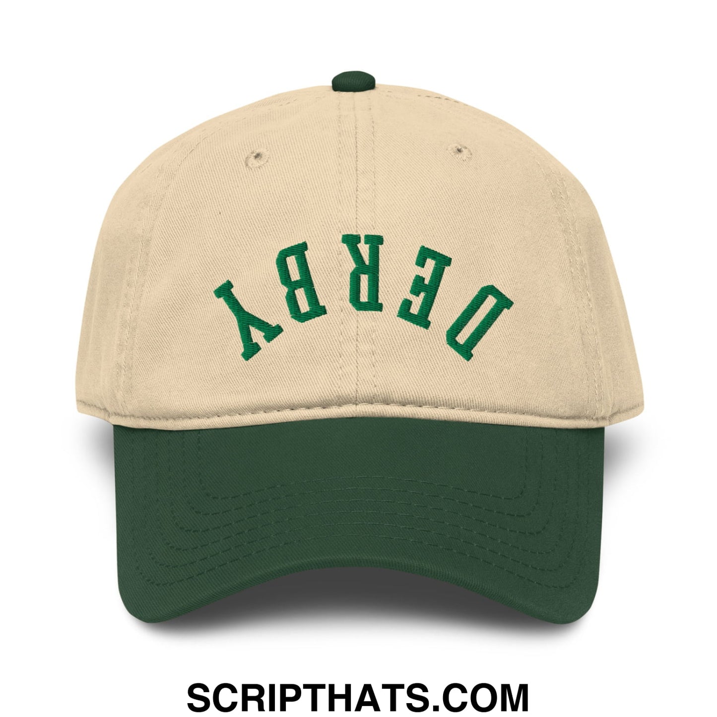 Upside Down Derby Embroidered Baseball Dad Hat Dark Green Khaki