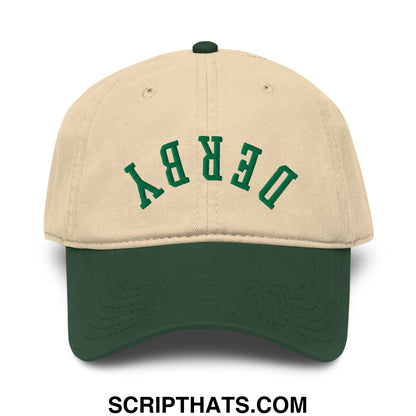Upside Down Derby Embroidered Baseball Dad Hat Dark Green Khaki