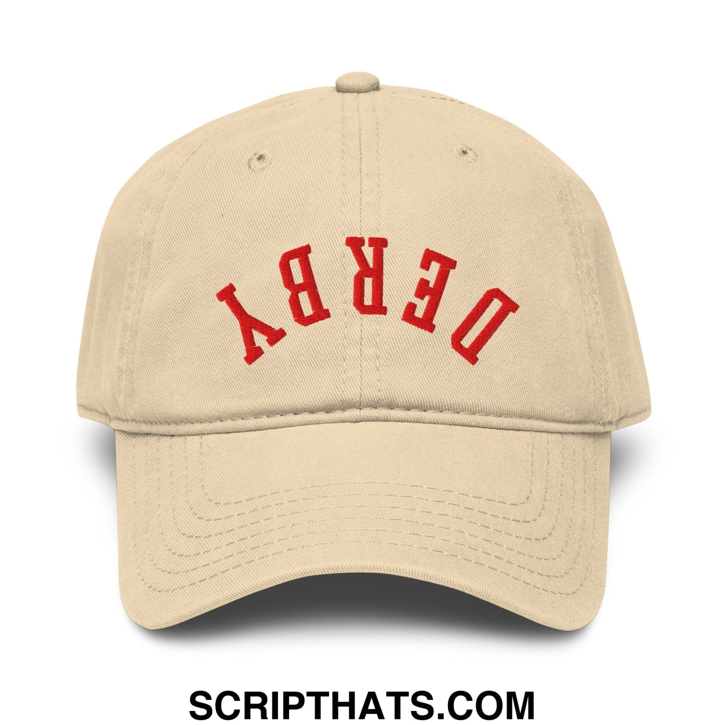 Upside Down Derby Embroidered Baseball Dad Hat Khaki