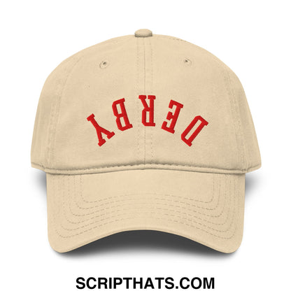 Upside Down Derby Embroidered Baseball Dad Hat Khaki