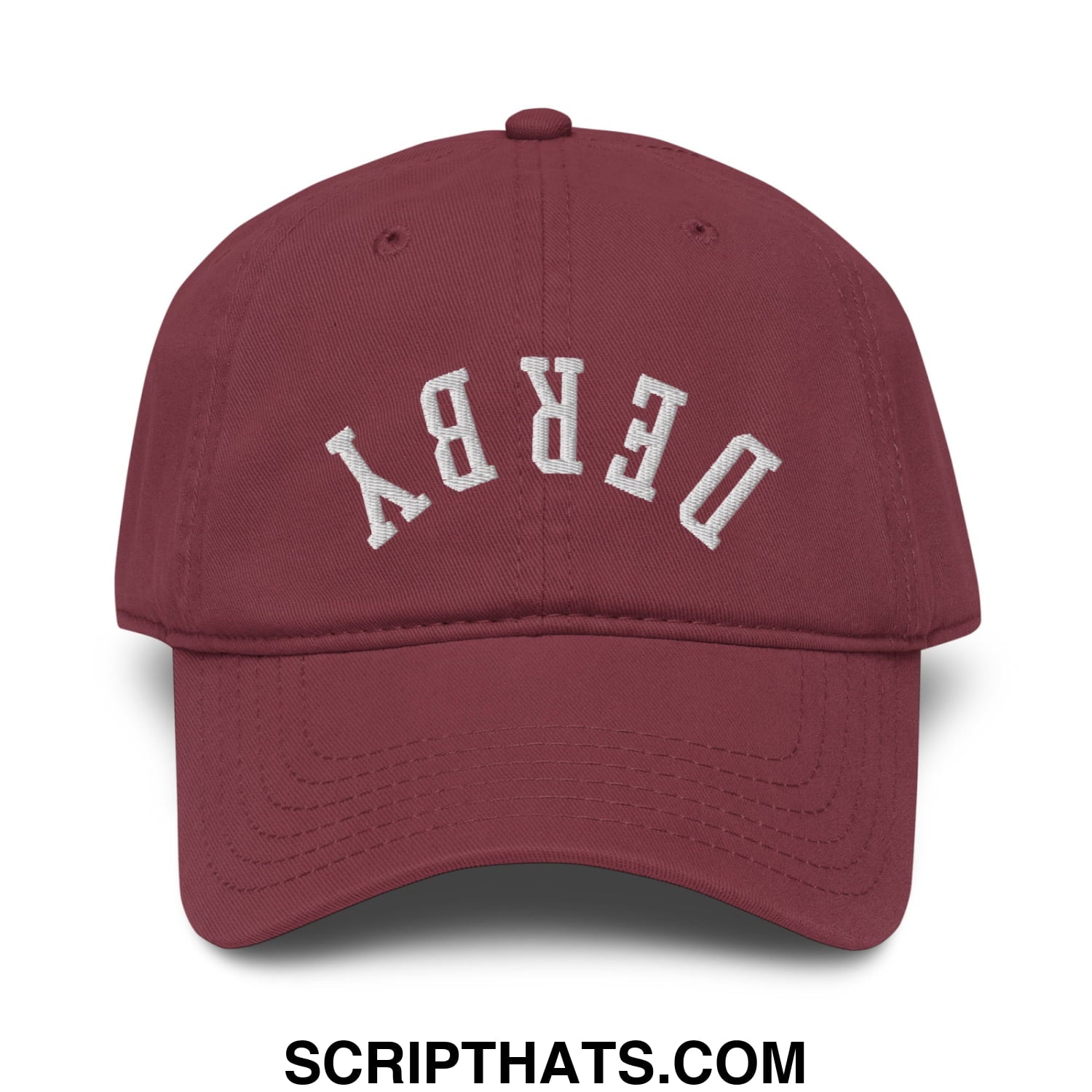 Upside Down Derby Embroidered Baseball Dad Hat Maroon