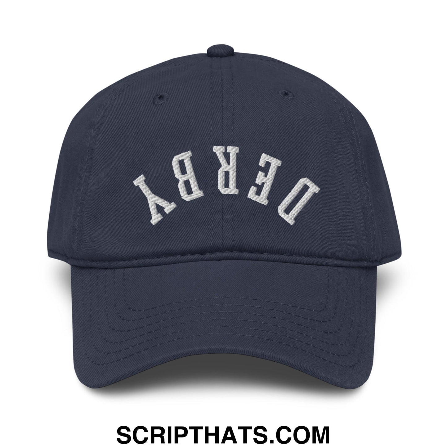 Upside Down Derby Embroidered Baseball Dad Hat Navy